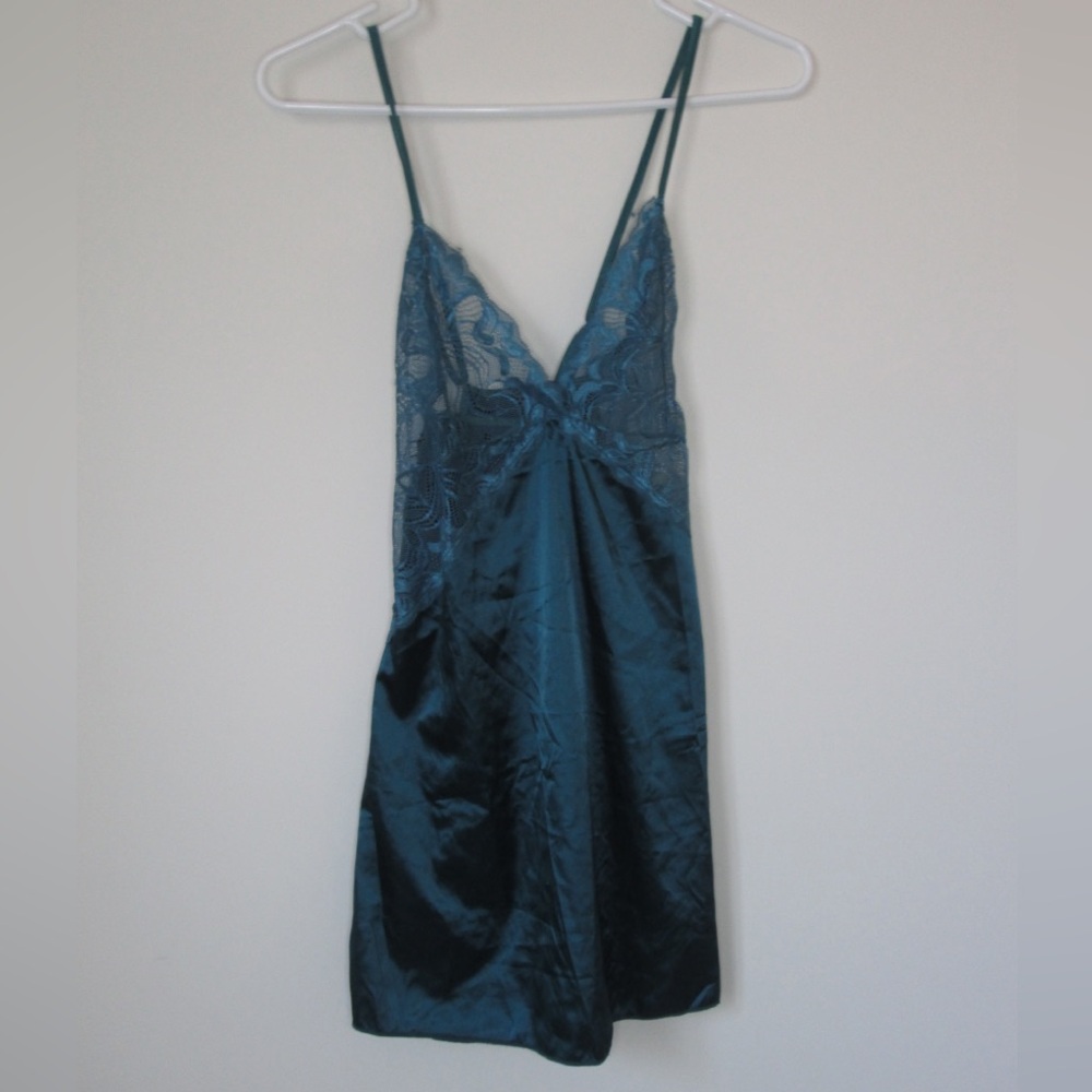 Vintage Viridian slip dress with floral chest and cross back! #springbreak